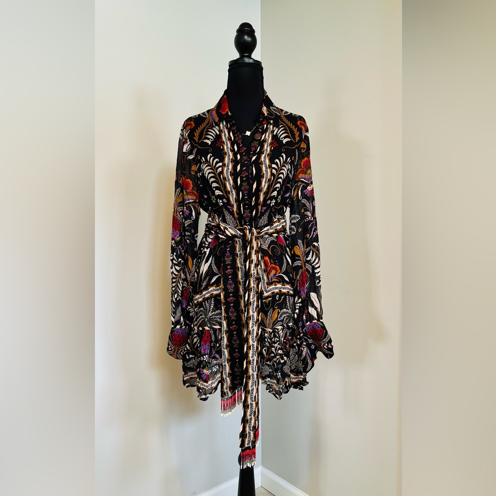 FARM Rio Black and Red Long Sleeve Wrap Dress